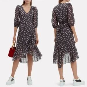 GANNI Tilden Mesh Eclipse Floral Wrap Dress size 42 EU/12 US